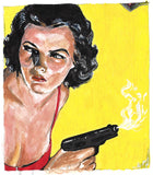 Vintage Pulp Fiction Portrait | Original Painting | Smoking Gun By Johnnyinthe56